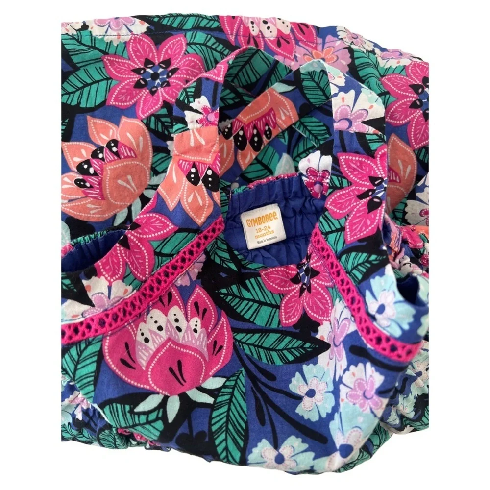 Gymboree Jungle Brights Sleeveless Floral Dress - Blue & Pink | Baby Girl 18 MTH